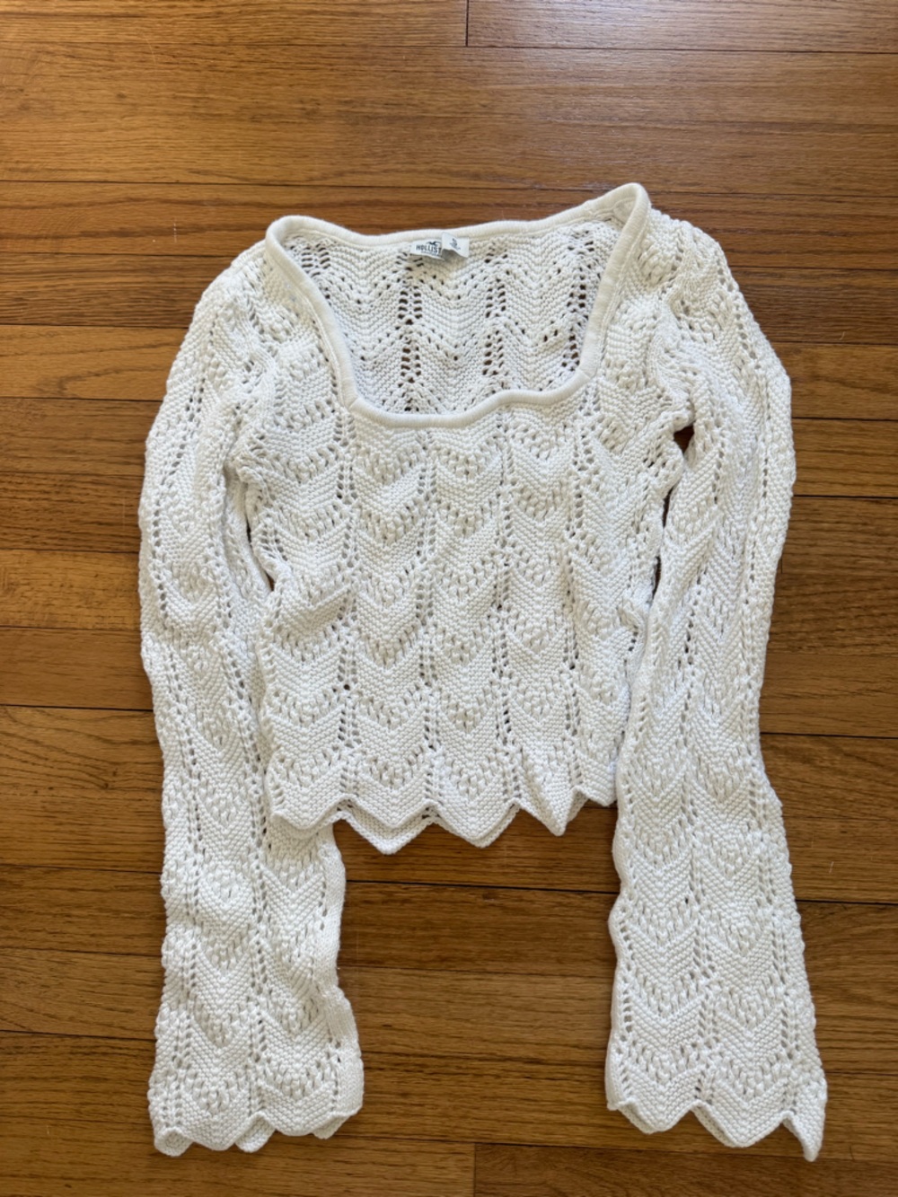 Hollister Cream Crochet Knit Long Sleeve Top